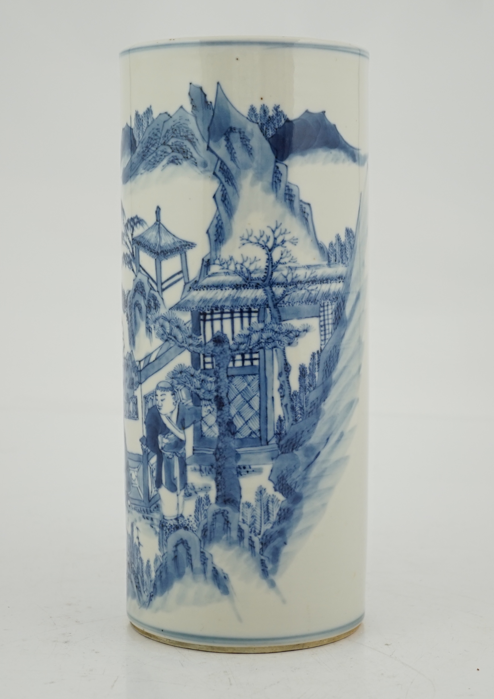 A Chinese blue and white ‘sages’ cylindrical brushpot, 19th century